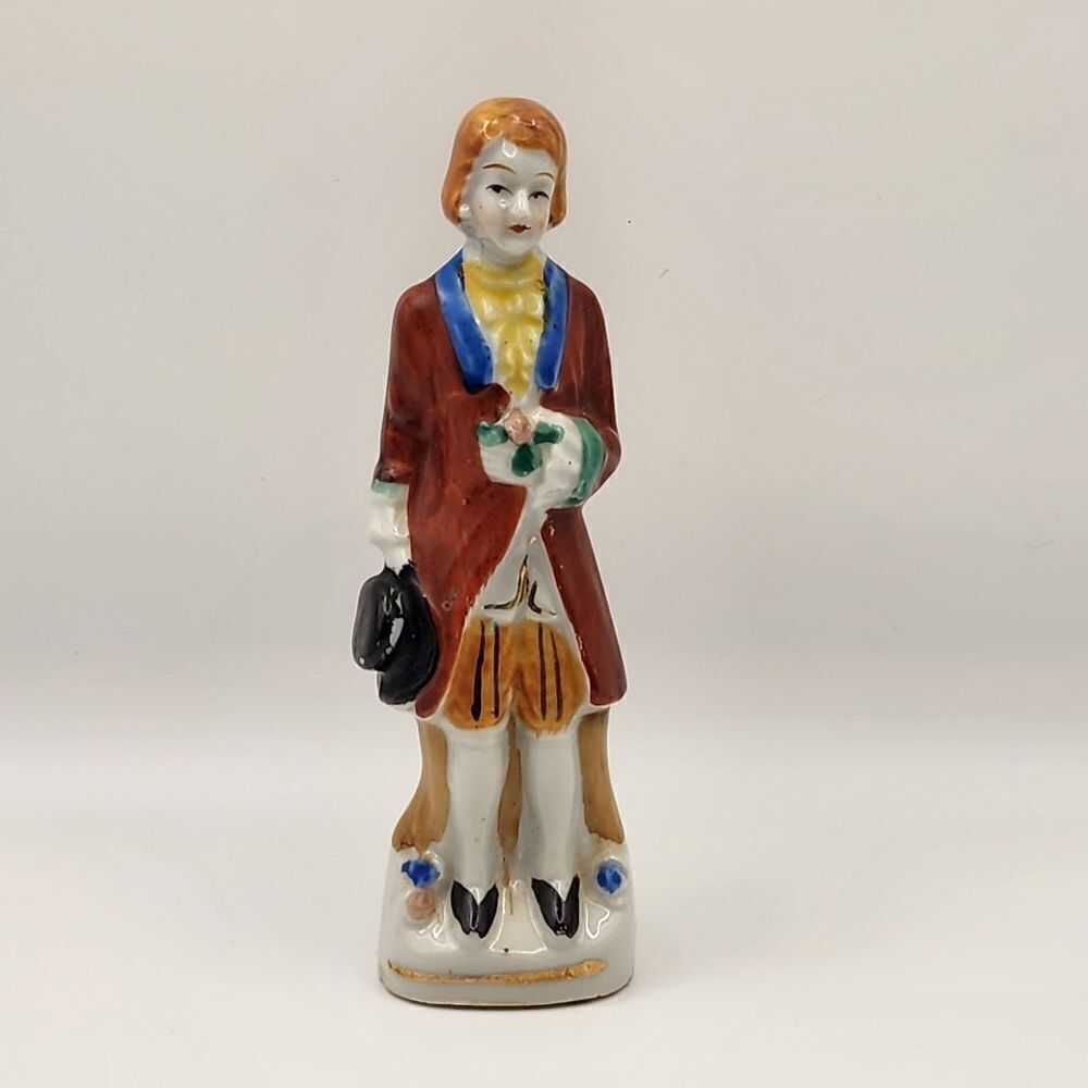 Occupied Japan Porcelain Colonial Man Figurine Brown Coat